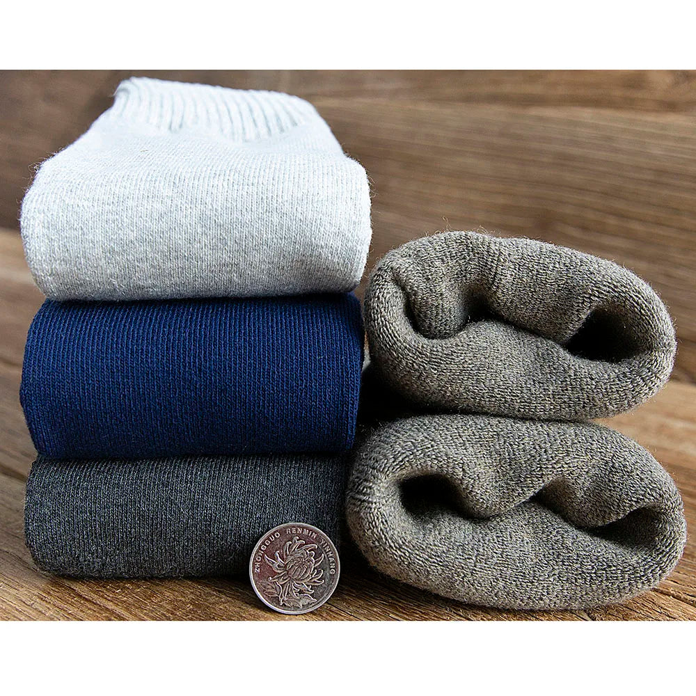 3 Pars Men's Winter Thick Warm Knee-High Cotton Socks - High-Quality Long Black Casual Fashion Socks for Cold Weather