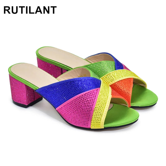 Fashion Elegant Woman Shoes Diamond Fashion Woman Low Heel Bridal Shoes Italian Lady Shoes with Rhinestone Slip-On WOMEN Pumps
