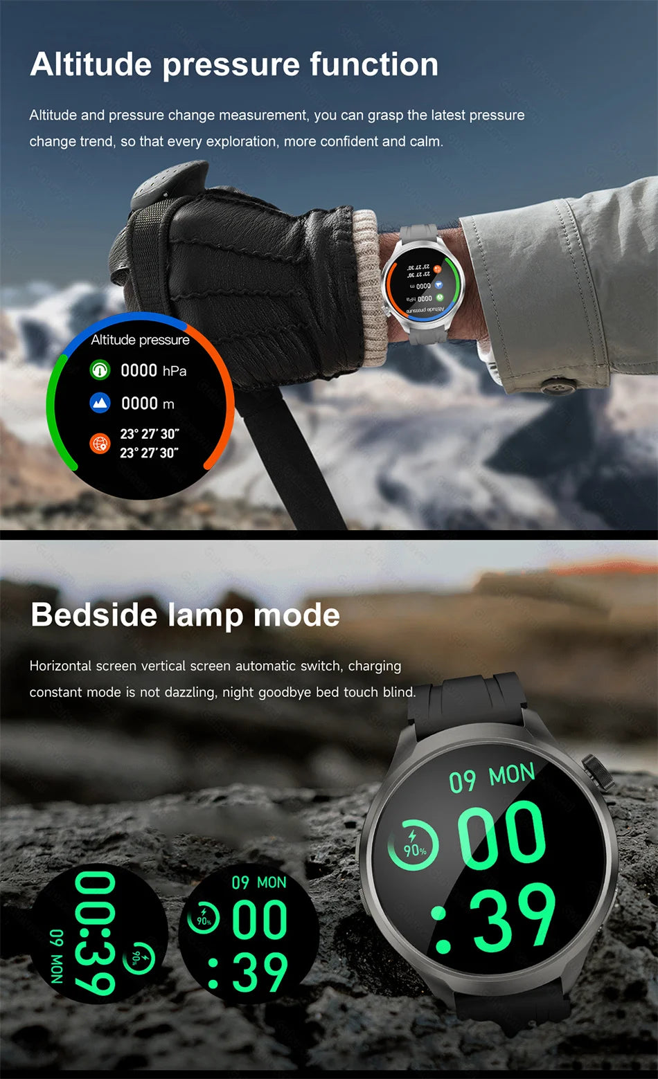 GPS Sports Smartwatch Men AMOLED Screen Compass Altimeter Heart rate BP NFC Bluetooth Call Smart Watch For Men - Compatible With HUAWEI IOS