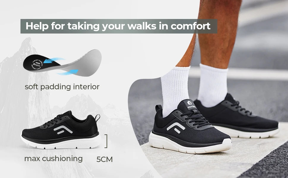 Men's Wide Width Thick Sole Walking Shoes - Lightweight And Breathable Sneakers For Plantar Fasciitis Pain Relieve