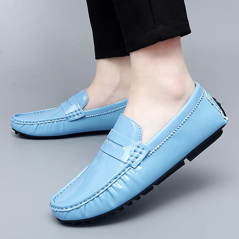 Fashion Style Men Blue Casual Loafers England Italy Stylish Trendy Male Formal Dress Shoes Large Size 35-48 Mens Moccasin Shoes