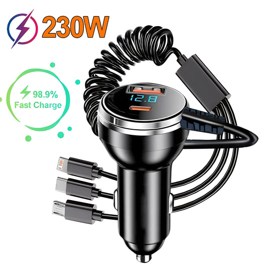 230W Autoladegerät 5 Ports Schnellladung PD QC3.0 USB C Autotelefonladegerät Typ C Adapter im Auto für iPhone Samsung Huawei Xiaomi