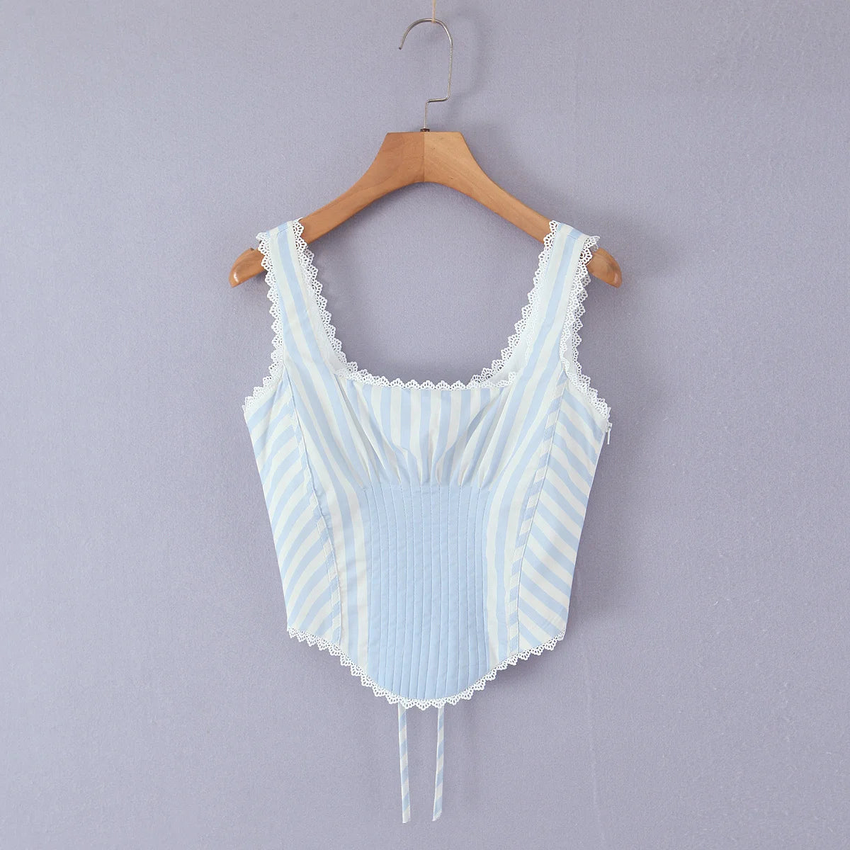 2025 Kanten gesplitste gestreepte korset camis dames kruis vetersluiting bandage rug vierkante hals zomer tanktop slim fit crop top