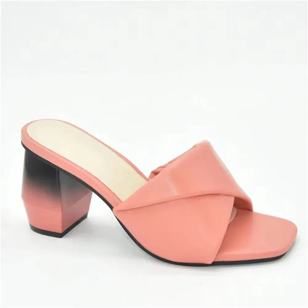 Italian Ladies Shoes Nigerian Women Shoes Pu Leather Sling Back Slipper for Party Open Toe Pumps High Heels Sexy Ladies