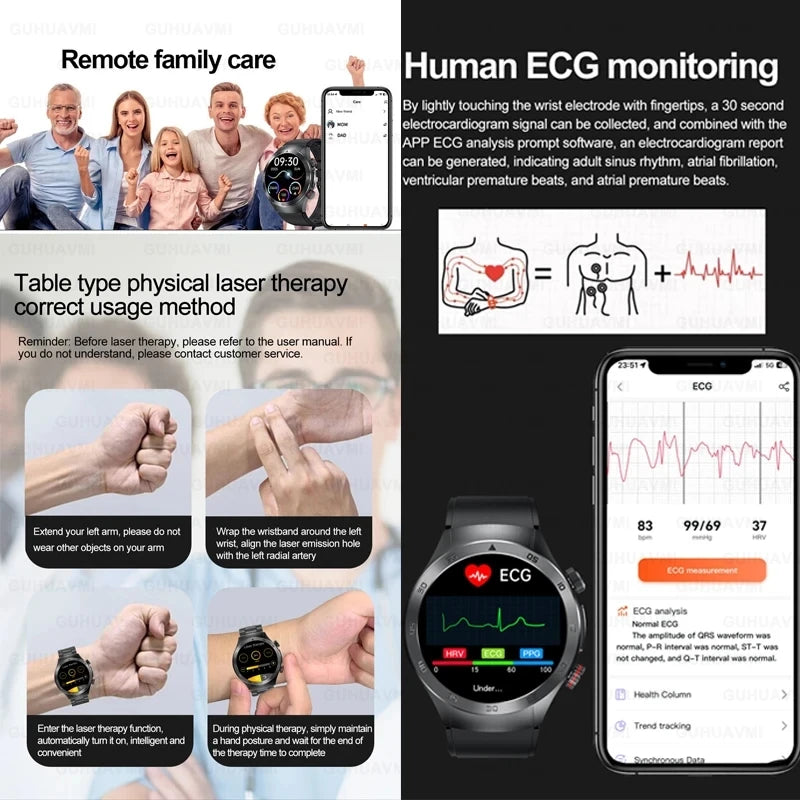 2025 New Smart Watch ECG+PPG Laser Treatment Blood Lipid Heart Rate Blood Pressure Health Sport Smartwatch For Men - Compatible with Huawei & Xiaomi IOS