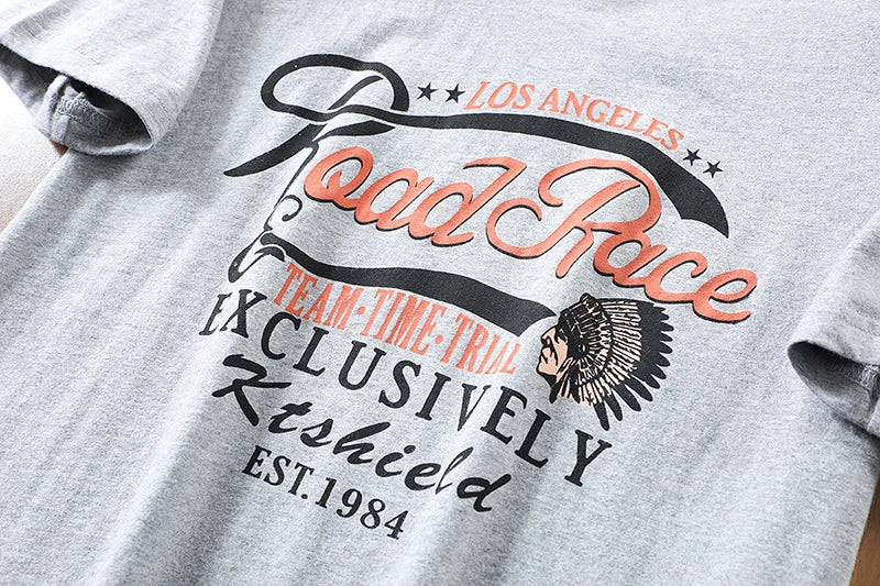 2025 Summer New American Retro 250g Short Sleeve O-neck Printed T-shirt Men's Fashion 100% Cotton Washed Casual Loose Tops