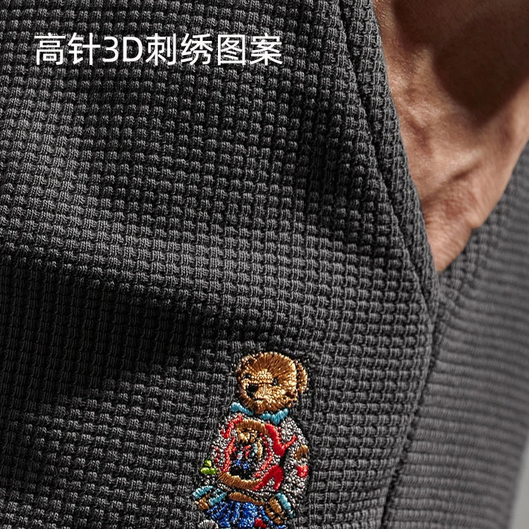 Herfst Amerikaanse eenvoudige wafel borduurwerk joggingbroek herenmode puur katoen losse elastische taille trekkoord sport casual broek