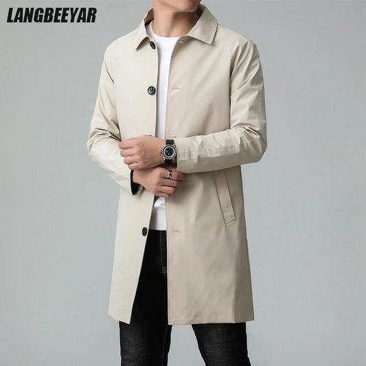 Men's Top Quality Brand Casual Fashion Long Trench Coat, Windbreaker Overcoat, and Male Slim Fit Jacket
