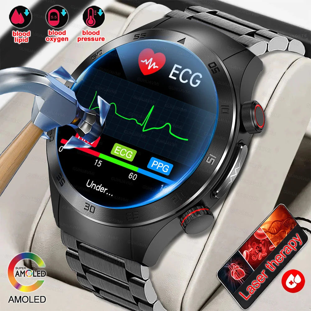 2025 New Smart Watch ECG+PPG Laser Treatment Blood Lipid Heart Rate Blood Pressure Health Sport Smartwatch For Men - Compatible with Huawei & Xiaomi IOS