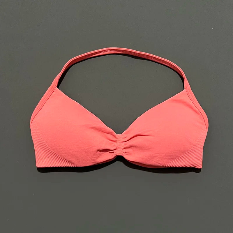 HISTELLO Women’s High Support Strappy Sports Bra – Seamless Push Up Gym & Yoga Workout Tank Top