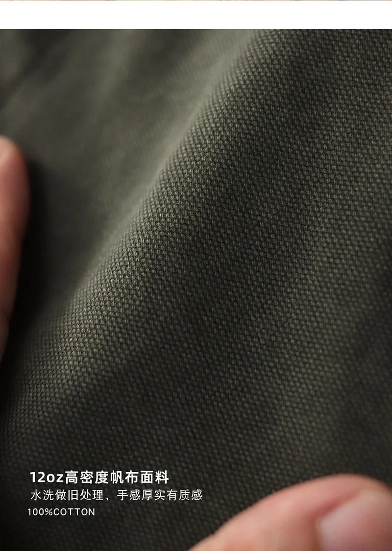 2024 Autumn New American Retro 12OZ Denim Cargo Vest Men's Simple 100% Cotton Washed Old Casual Multi-pocket Waistcoat Jacket