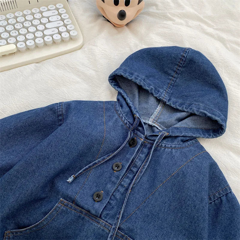 2025 Nieuwe lente kinderjas denim blauwe jas voor kinderen jongens meisjes casual stijl hoodie outfit 7-12 jaar unisex