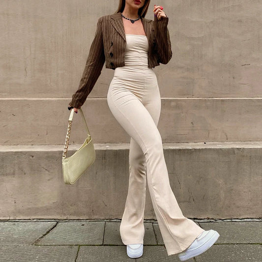 Women's Sexy Backless Skinny Jumpsuits Sleeveless Lace-Up Elegantly Bohemian Summer Fashion Streetwear Flare Rompers