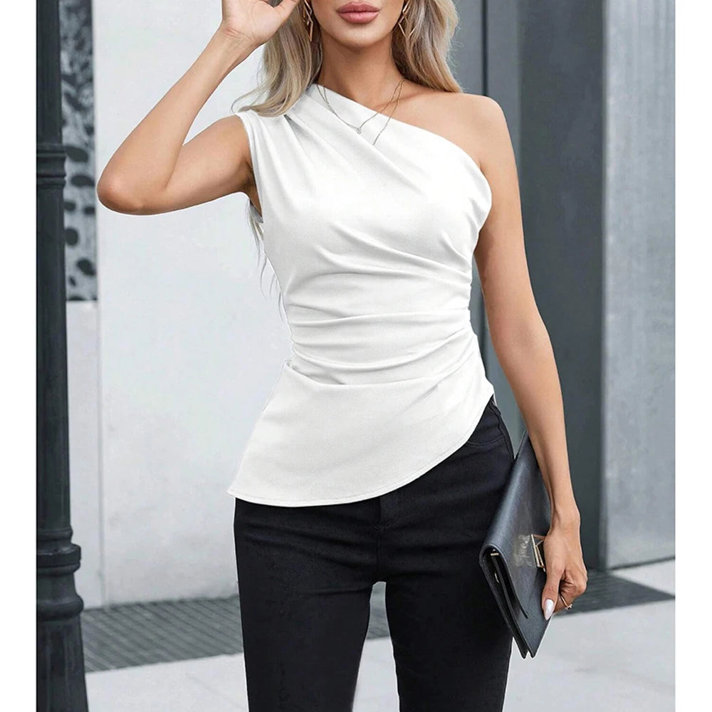 Women's Tanks & Camis One-Shoulder Vest Sleeveless Skinny Fit Solid Sexy Party Wear All-Season Versatile Tops