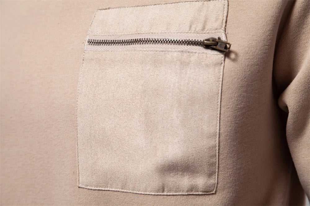 Men's Zipper Pocket Cotton Blend Sweatshirt For Casual Sport Pullover Men's Sweatshirts
