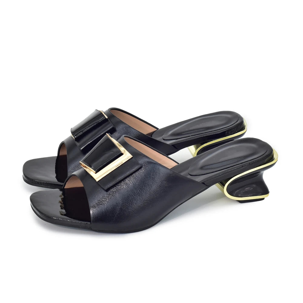 Leather Sandals Women Shoe Low Heel Sandals Fashion Casual Shoes Hot Selling Italian Style Slingbacks African Woman Slippers