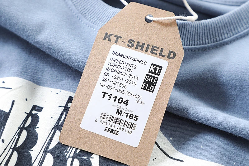 2025 Summer New American Retro 250g Short Sleeve O-neck Printed T-shirt Men's Fashion 100% Cotton Washed Casual Loose Tops