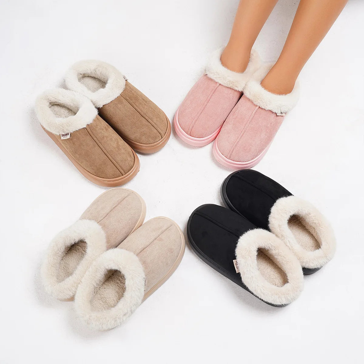Women's Winter Warm Platform Fluffy High Quality Slippers With Plush Cotton For Indoor and Outdoor Use Fuzzy Slides Ladies' Shoes
