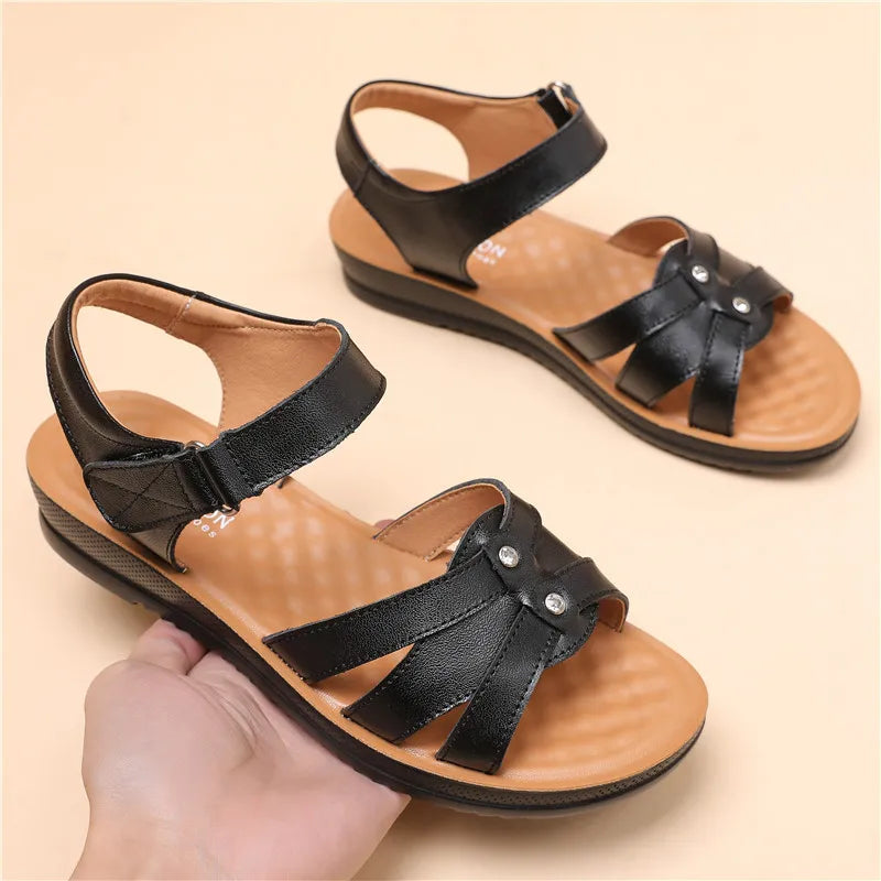 Women's Female Ladies Mother Genuine Leather Sandals Platform Shoes Non Slip Summer Cool Beach Hook Loop Plus Size 42 43