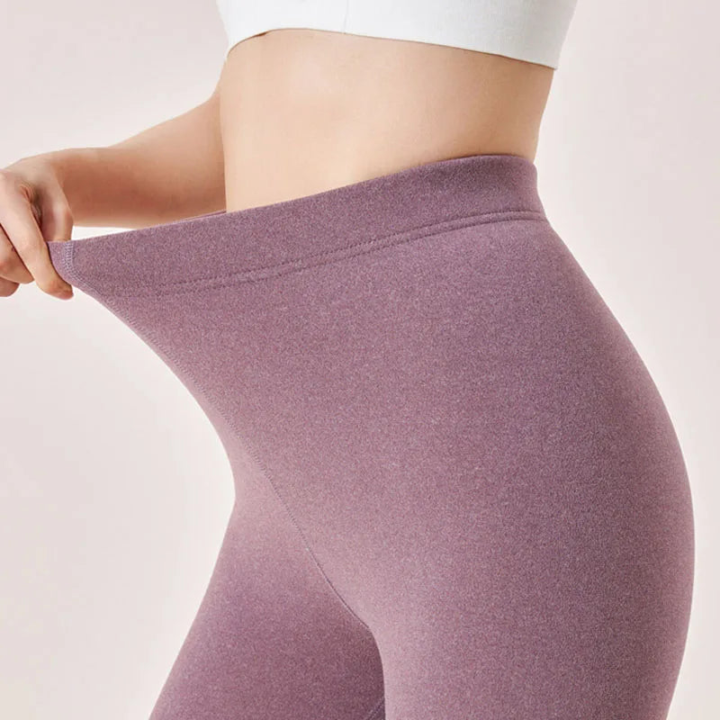 Women's Autumn & Winter New Velvet Padded Leggings Sexy Tights Warm Fleece Leggings Lady Solid High Waist Elastic Yoga Sweatpants
