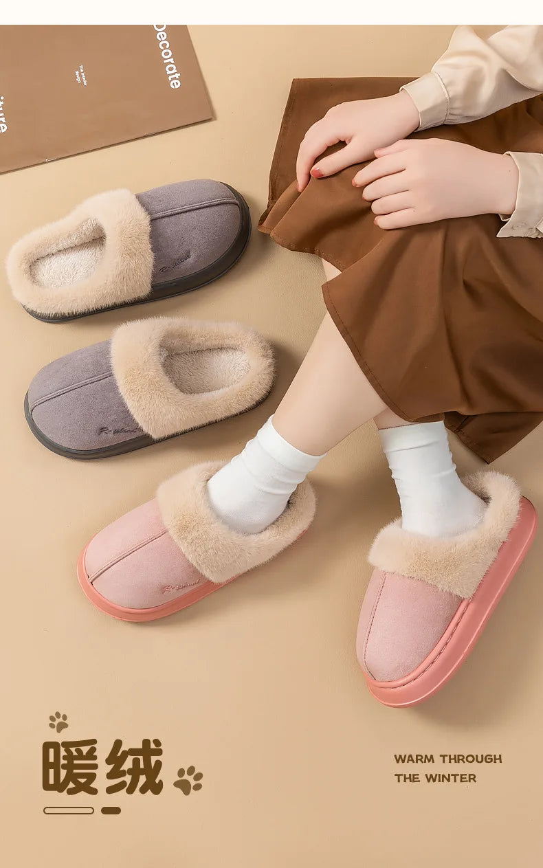Women's Winter Warm Fuzzy Platform Slippers Suitable As Leisure Indoor and Outdoor Slides Slip On Cosy Fluffy Ladies' Snow Boots