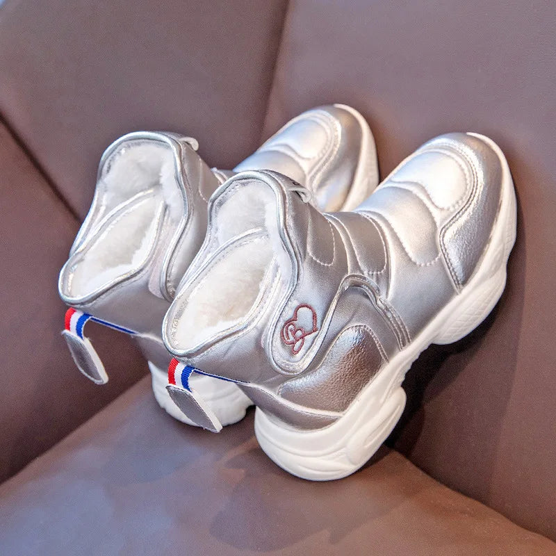 Girl's Casual Shoes Ankle Boots PU Leather Winter Shoes Velcro Anti-Slip Warm Kids Shoes Size 26-37