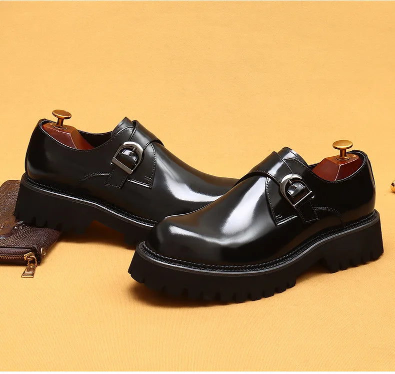 British casual leather shoes genuine leather formal business men shoes thick soled Oxford shoes patent leather Derby shoes