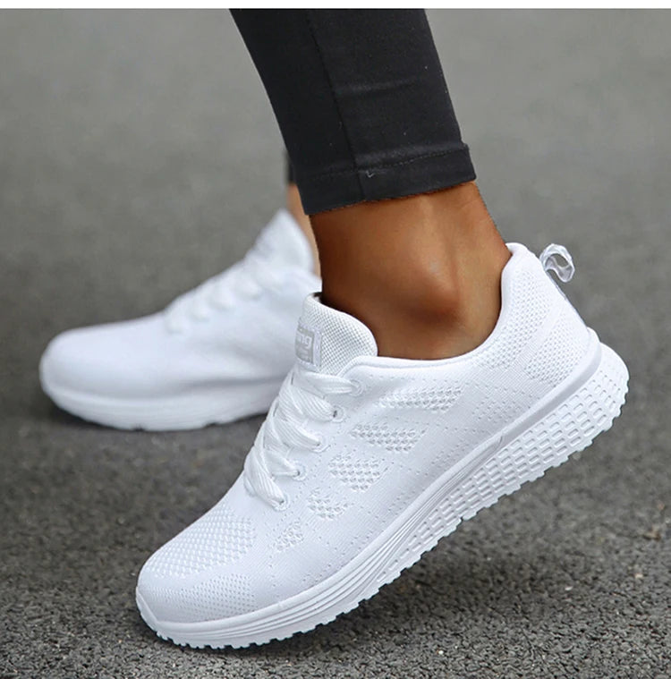 Women's Sneakers Breathable 2025 New Fashion Flat Outdoor Woman Vulcanize Shoes Mesh Fabric Lace Up Ladies Shoes Female Footwear