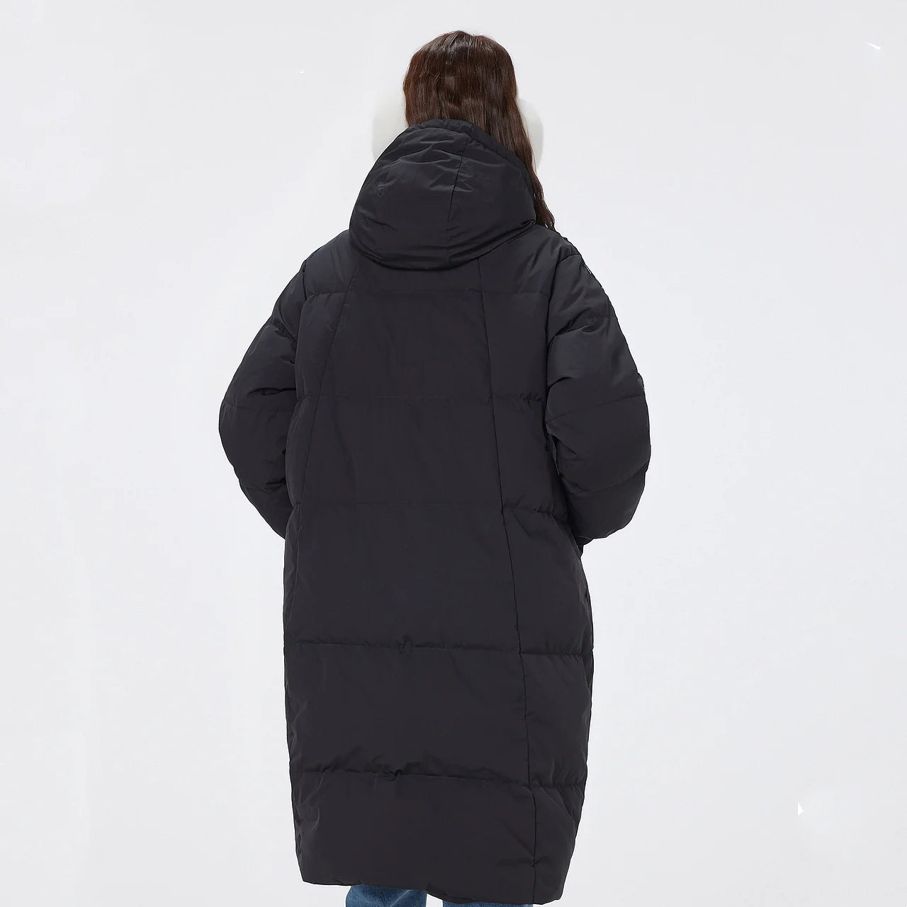 Women's Long Puffer Coat With Striped Webbing, Oversized Straight-Cut Sporty Style, Duck Down Thick Warm Jacket