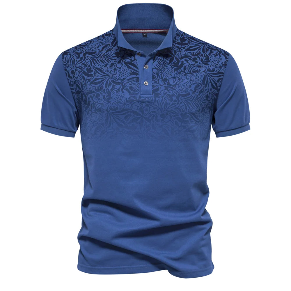 Men's Gradient Printed Cotton-Blend Short Sleeve Summer Polo Shirts