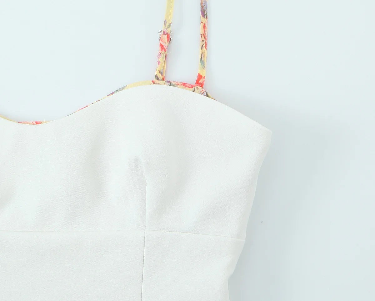 Witte print camisole sexy verstelbare spaghettibandjes chique feest zomer crop top streetwear voor vrouwen korte lengte polyester