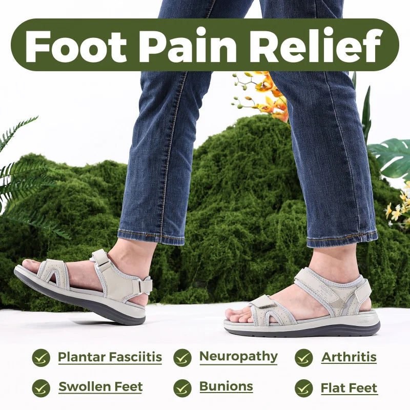 Women's Sandals Summer Beach Flats Adjustable Ankle Strap For Swollen And Flat Feet With Arch Support Open Toe Orthotic