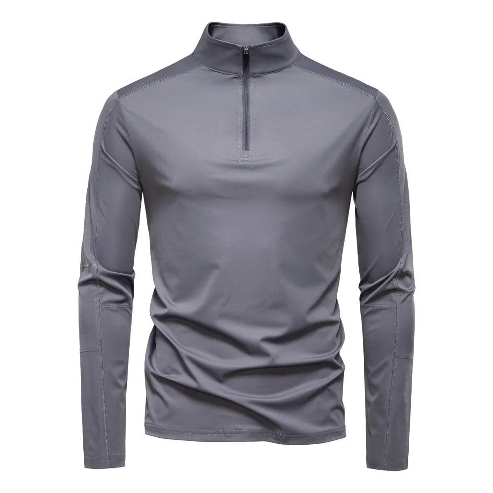 Men's UPF100+ Sun Protection Long Sleeve Shirt Solid Colour Zipper Outdoor Shirts Stand Collar Quick Dry T-Shirts