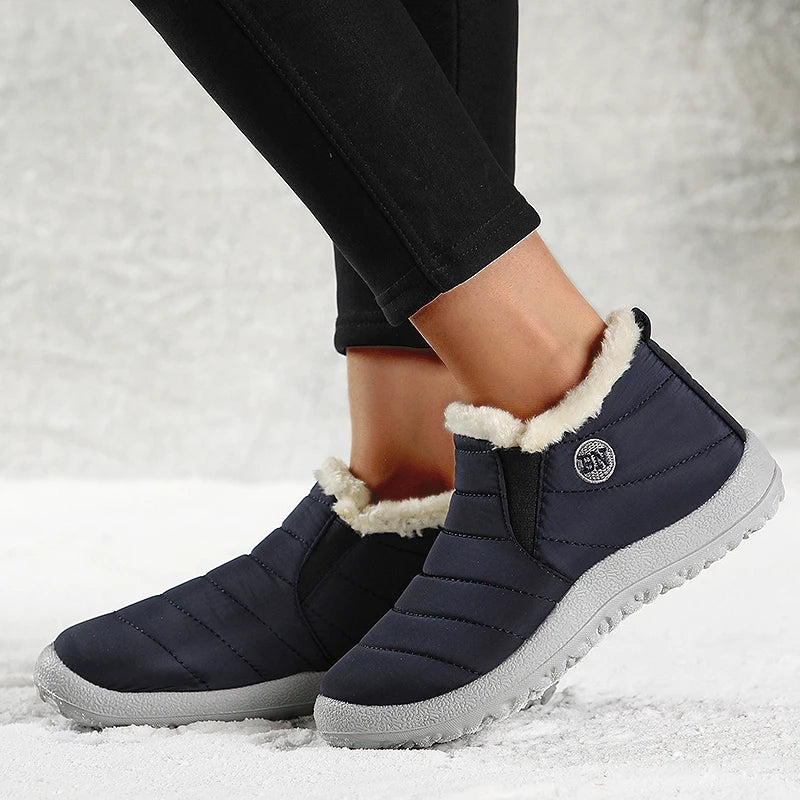 Men's Warm Fur Flat Shoes Waterproof Winter Slip-On Sneakers For Men