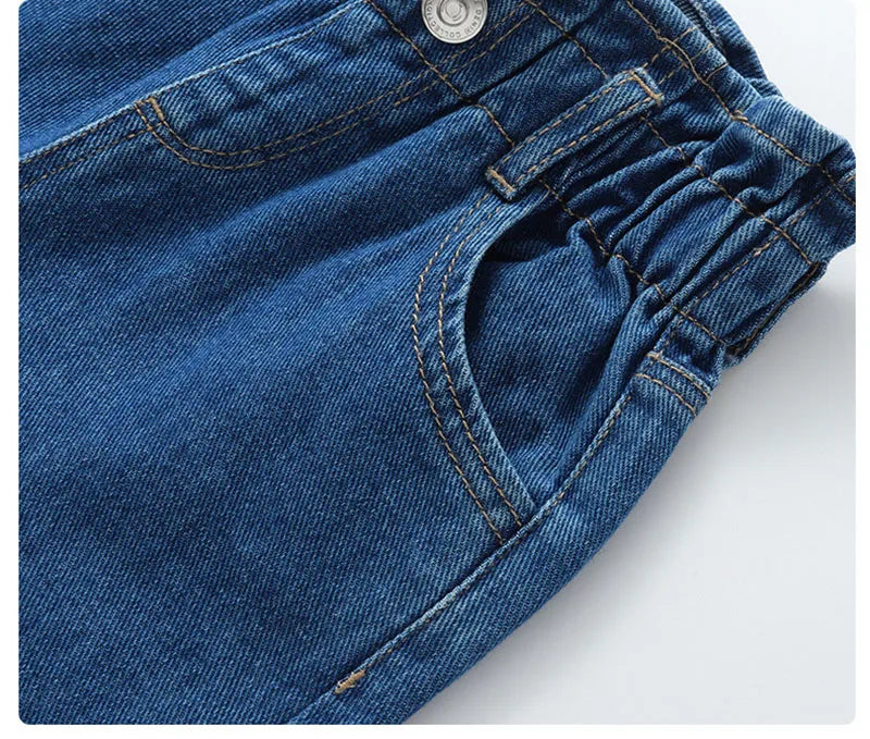 New Spring Kids Jeans Girls Boys Cute Solid Colour Denim Blue Pants Children Loose Trousers 4-6Y Unisex