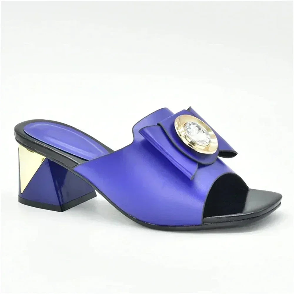 Italian Party Shoes Decorated with Big Rhinestone Women's Shoes Sexy Ladies' Open Toe Designed Pumps