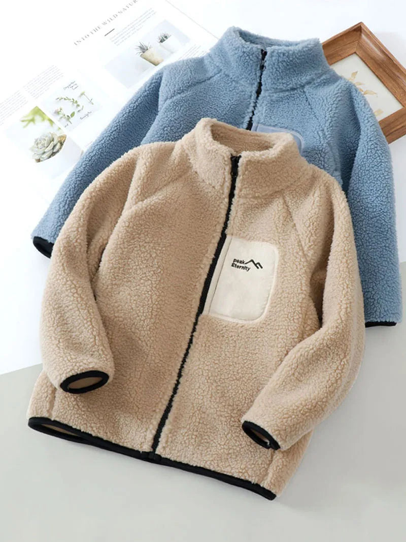Children's Winter Warm Thicken Jacket Patch Letter Fleece Padded Coat Korean Loose Kid's Outwear 4-12T