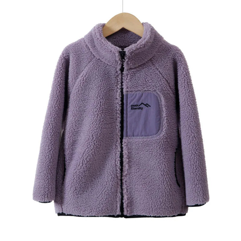 Children's Winter Warm Thicken Jacket Patch Letter Fleece Padded Coat Korean Loose Kid's Outwear 4-12T