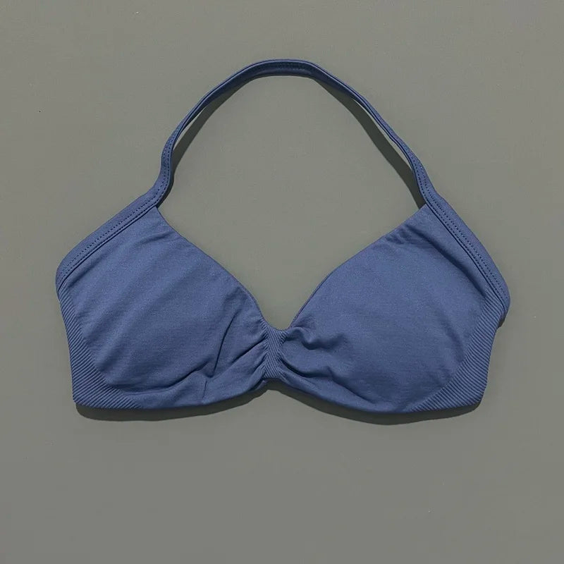 HISTELLO Women’s High Support Strappy Sports Bra – Seamless Push Up Gym & Yoga Workout Tank Top