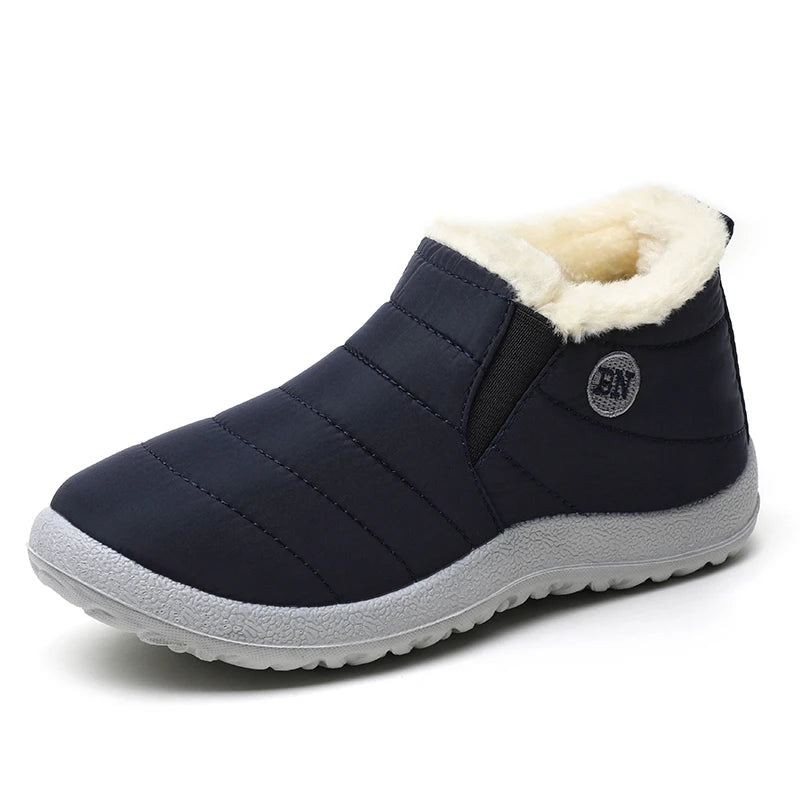 Men's Warm Fur Flat Shoes Waterproof Winter Slip-On Sneakers For Men