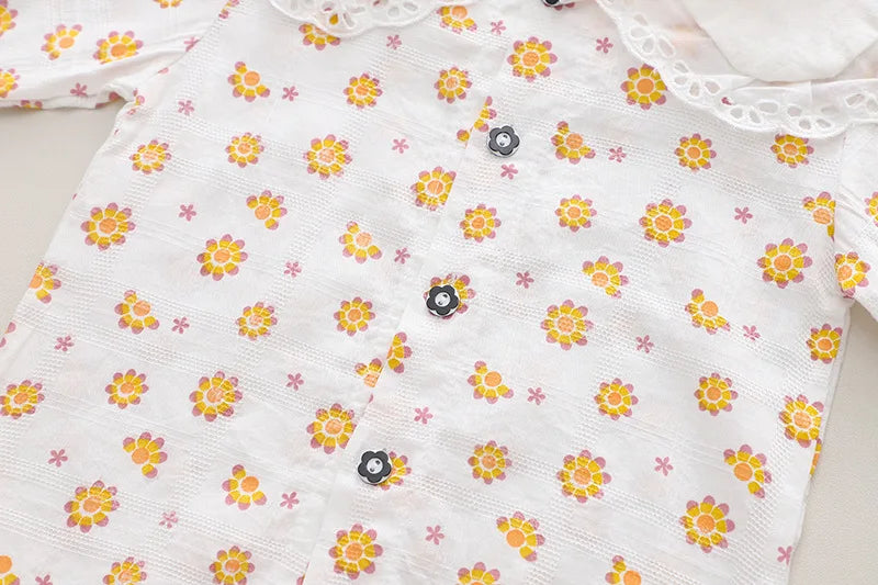 New Spring Kids Clothes Set Girls Cute Flower Blouse + Denim Overalls Children 2PCS Outwear 12-36m 4-6Y Girls