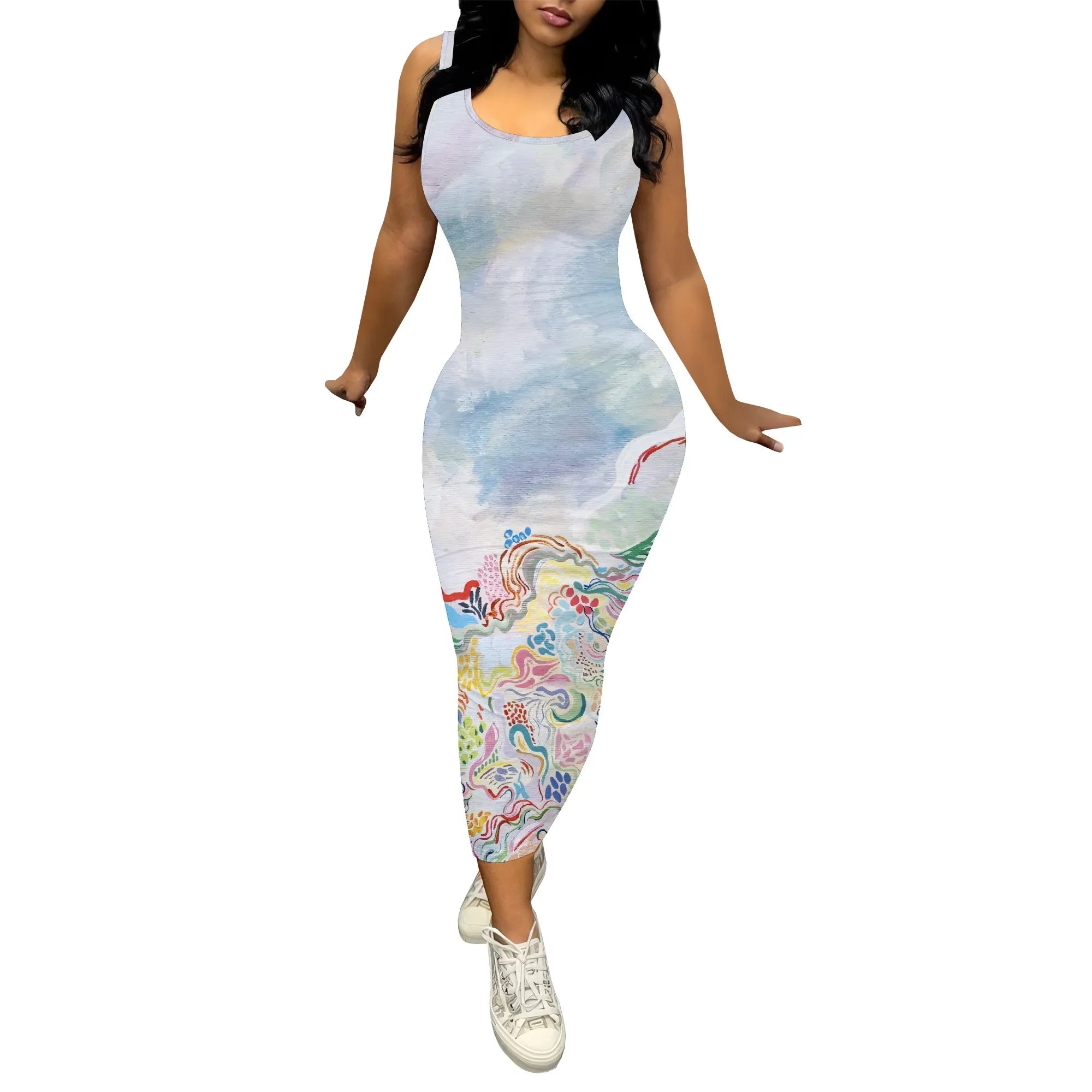 Women's Purple Polka Dot Sleeveless Printed Dress Polyester A-Line Midi Evening Winter Elegant Fit