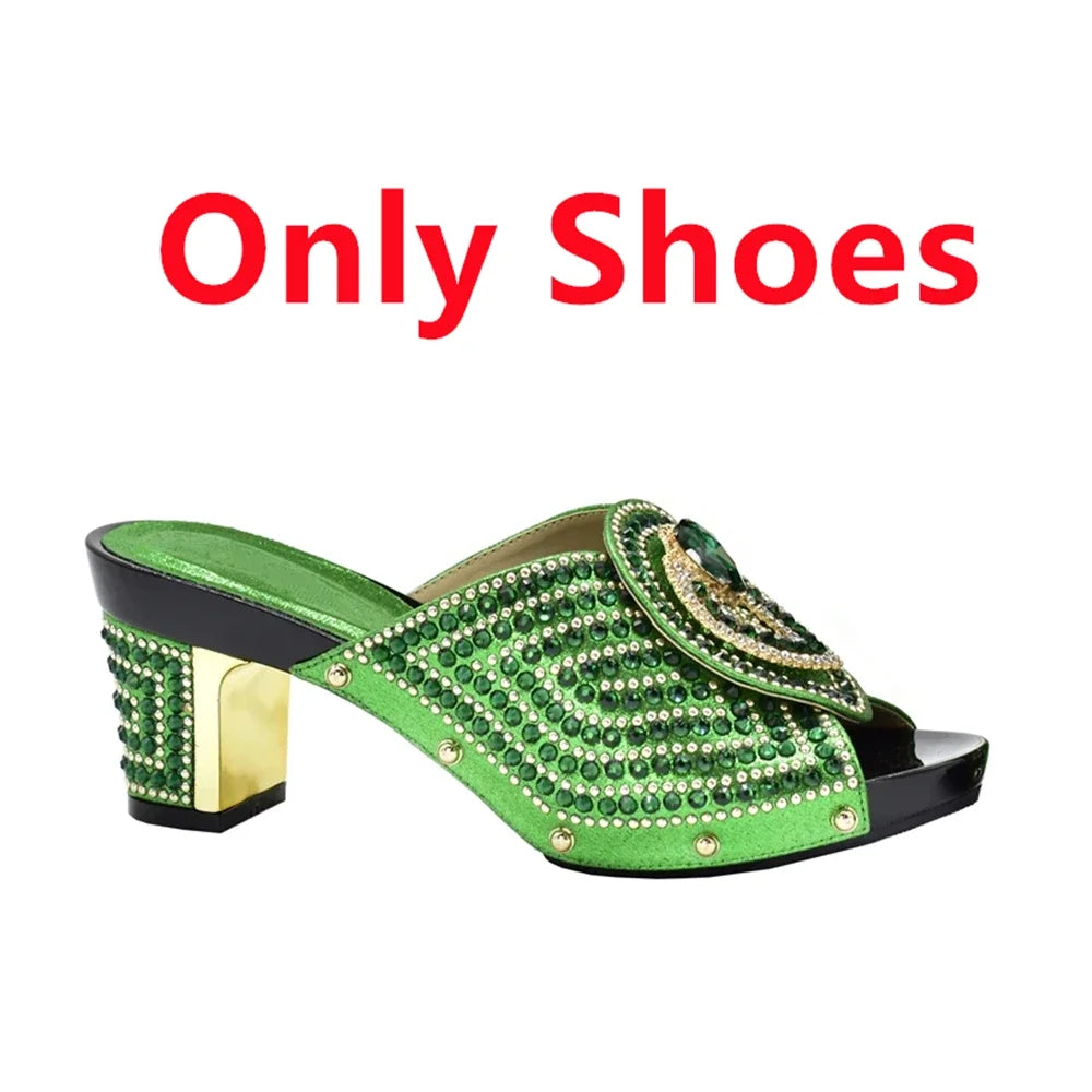 Italian Shoes with Matching Bags with Rhinestone Luxury Crystal Shoe Women Designers Nigerian Women Party Pumps with Purse