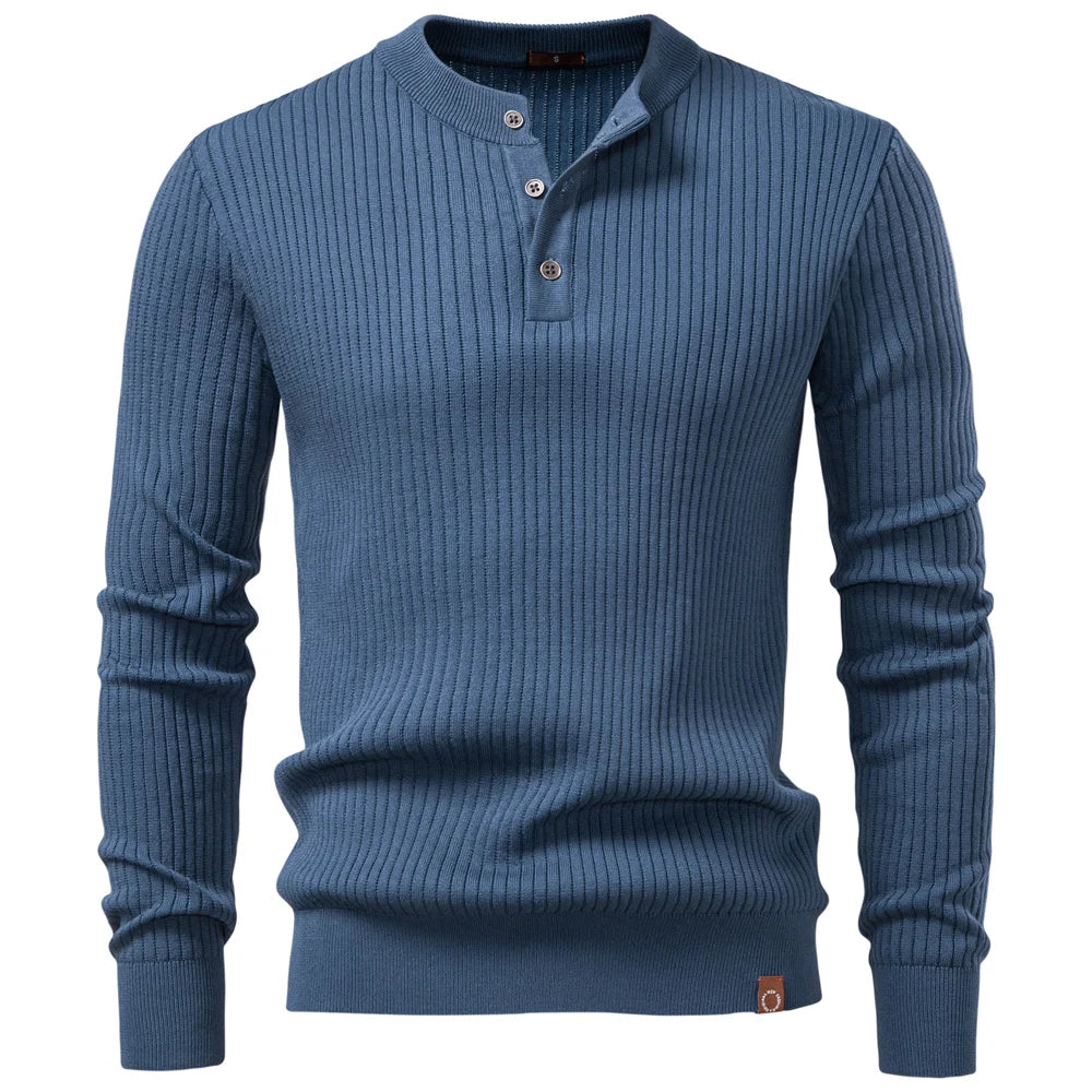 Men's Long Sleeve T-Shirt Fashion Knitted Slim Fit Polo Sweater Ribbed Henley Collar T-Shirt For Men