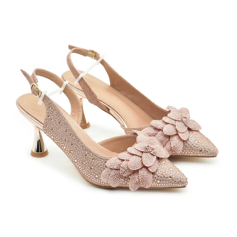 New Pointed Toe Heels with Small Bag Nigeria Fashion Party Women's Shoes and Bags Decorated with Rhinestone Wedding Shoes Bride