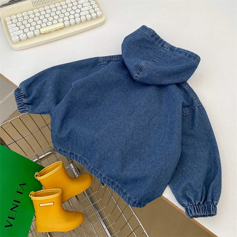 2025 Nieuwe lente kinderjas denim blauwe jas voor kinderen jongens meisjes casual stijl hoodie outfit 7-12 jaar unisex