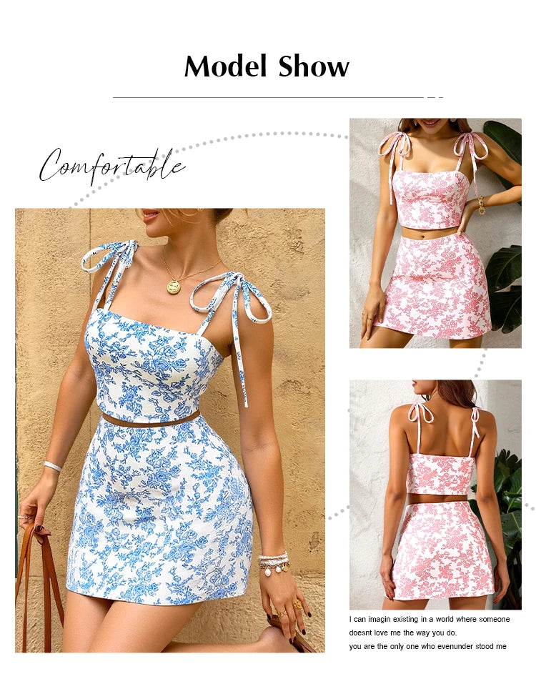 Women's Set Spring Summer Korean Fitting Slim Floral Sleeveless Square Neck Mini Wrap Dating Dresses For Ladies