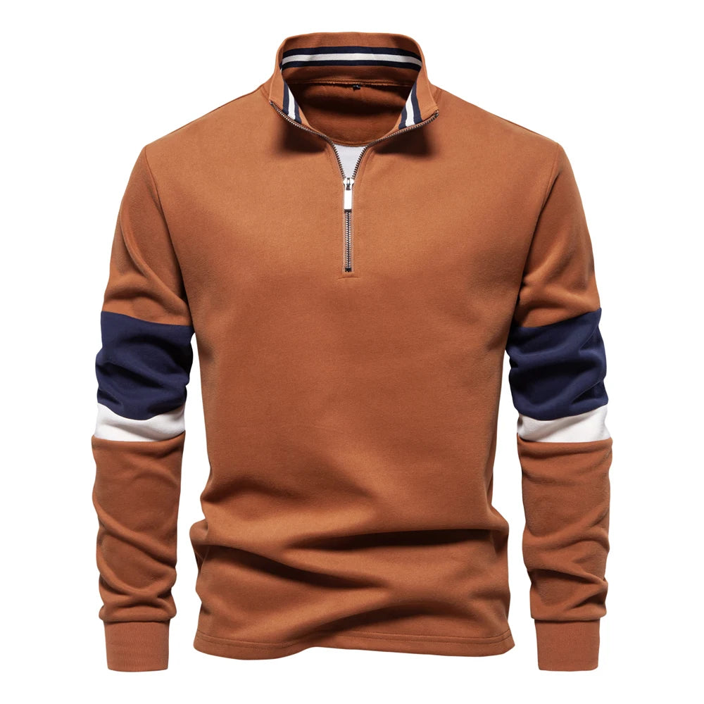Men's Mock Neck Quarter Zip Sweatshirts Patchwork Casual Pullover Cotton-blend Sweatshirt for Men