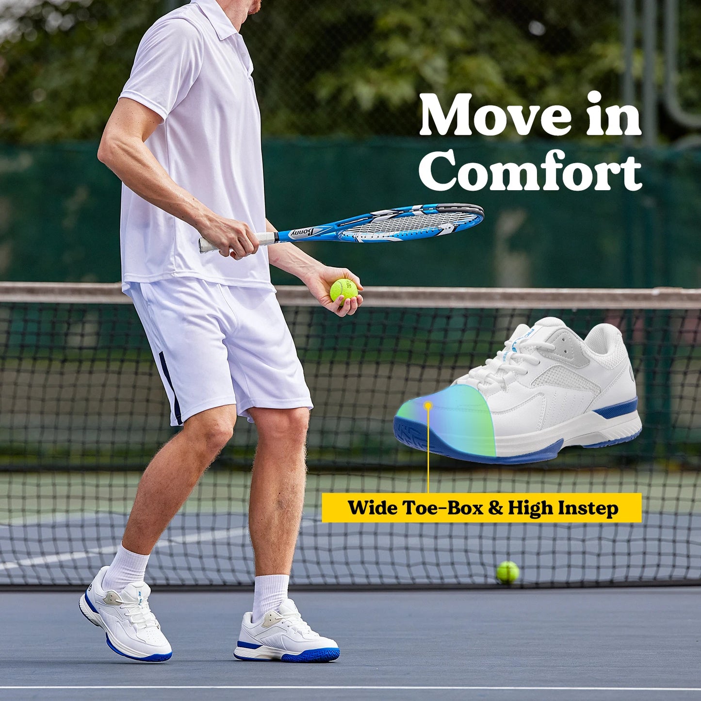 Men's Tennis Shoes Professional Training Sneakers Wear Resistant Anti-Slip Sweat Absorbent for Swollen Feet Arch Support