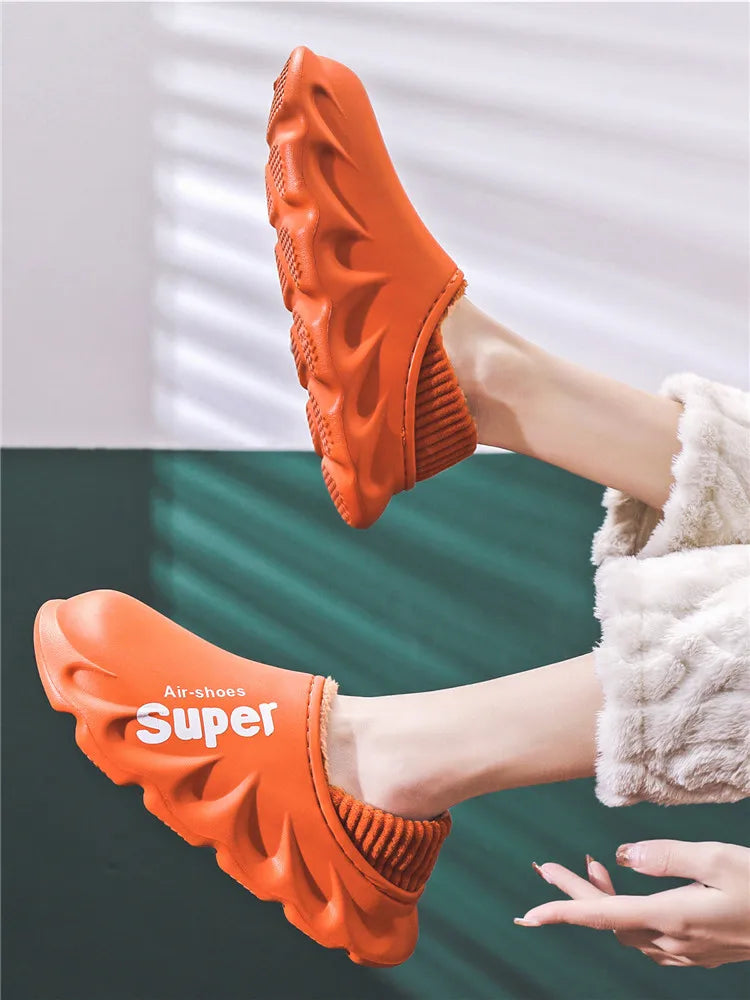 Unisex Winter Warm Cotton Slippers Indoor and Outdoor Waterproof Walking Shoes Fluffy Non-Slip Sandals For Women & Men